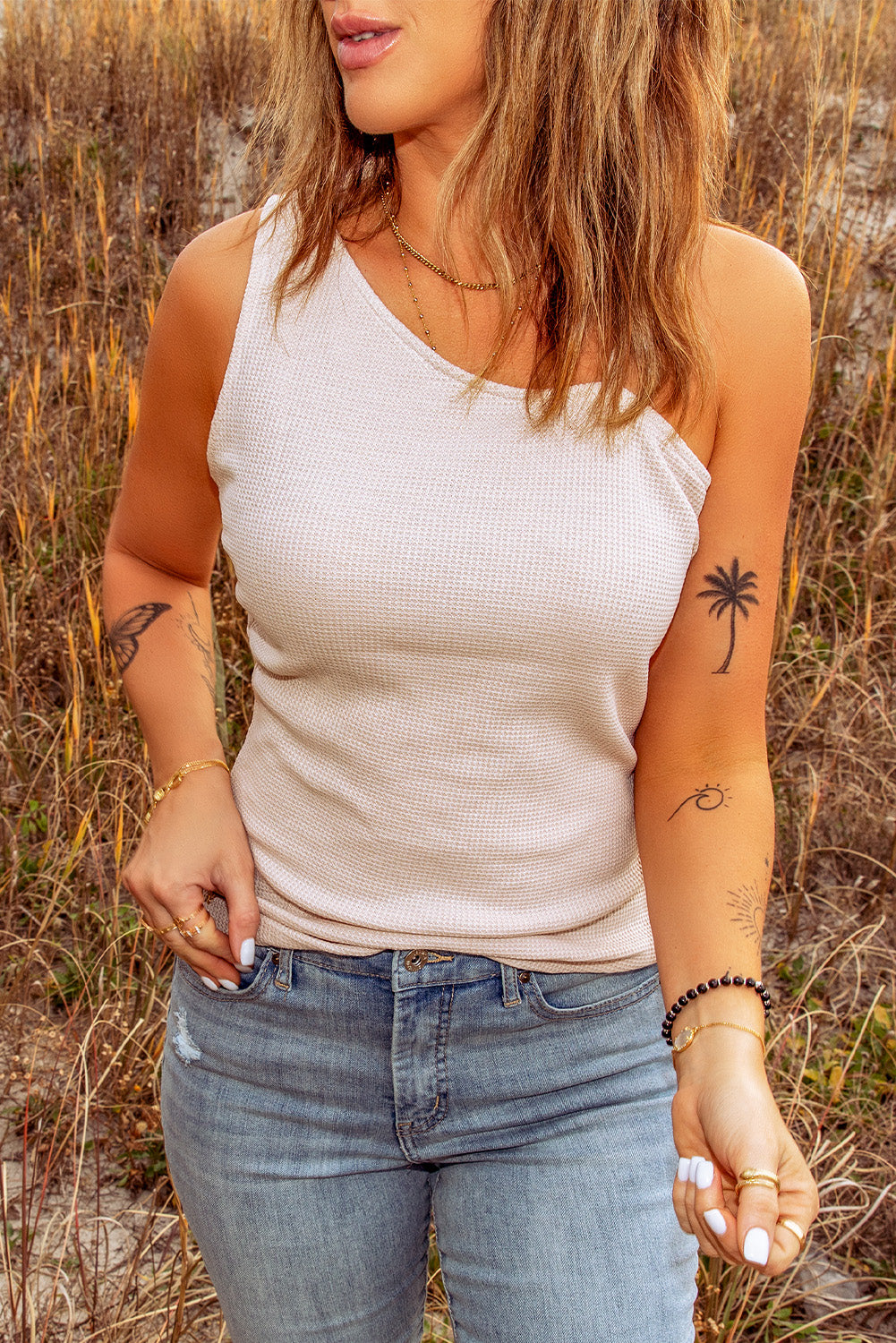 Asymmetrical One-shoulder Ribbed Tank Top