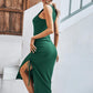 Summer knitted round neck sleeveless package hip dress