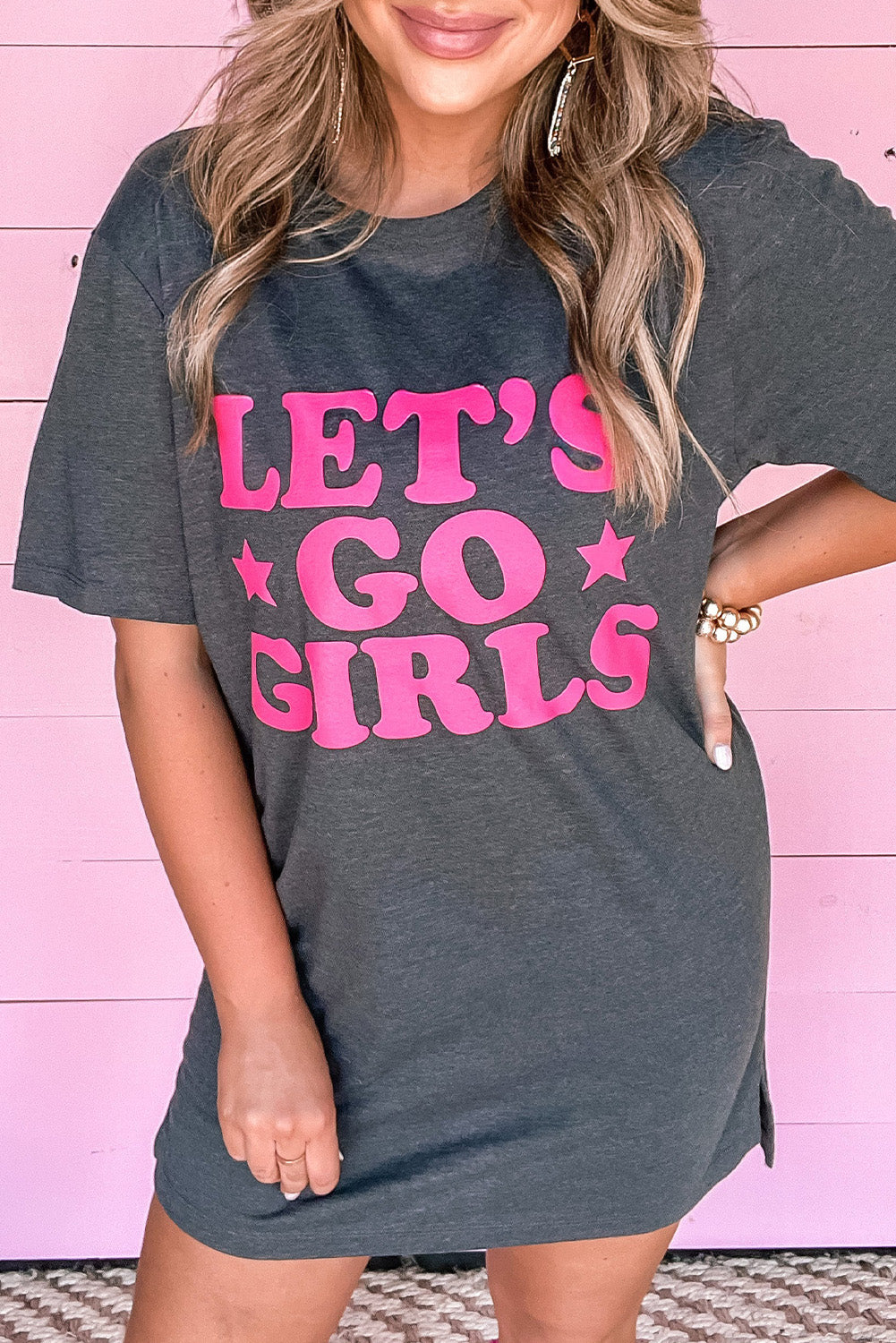 Gray LET\'S GO GIRLS Casual T Shirt Dress
