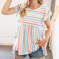 Multicolor Stripe Print Textured Knit Babydoll Blouse