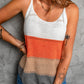 Adjustable Spaghetti Straps Colorblock Knit Tank Top