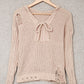Lace Up V Neck Ripped Slouchy Sweater
