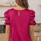 Ruched Puff Short Sleeve Satin Blouse