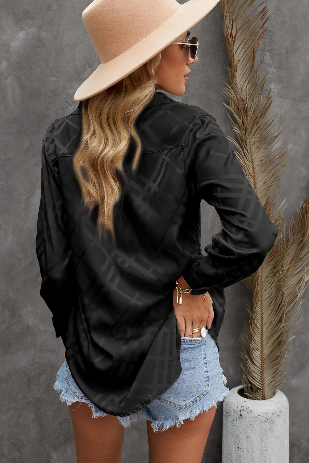 Black Shiny Satin Buttons Shirt