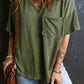 V Neck Chest Pocket Loose T-shirt