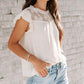 Beige Lace Crochet Patchwork Flutter Sleeve Babydoll Blouse