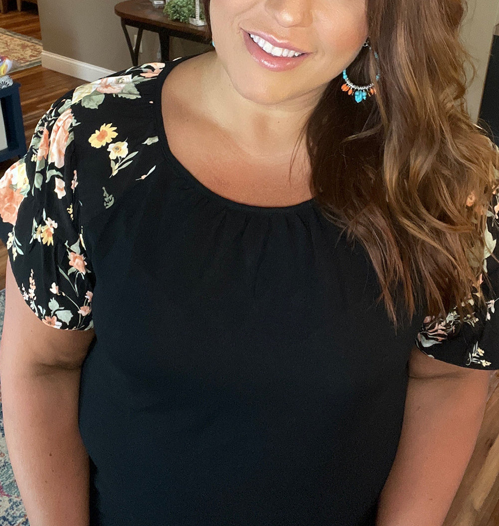 Floral Ruffle Sleeve Plus Size Top