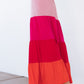 Pink Color Block Tiered Drawstring High Waist Maxi Skirt
