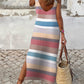 Multicolor Stripe Print Slit Maxi Tank Top Dress