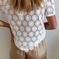 White Crochet Lace Hollowed Short Sleeve Top
