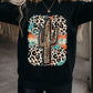 Black Cactus Leopard Graphic Print Long Sleeve Sweatshirt