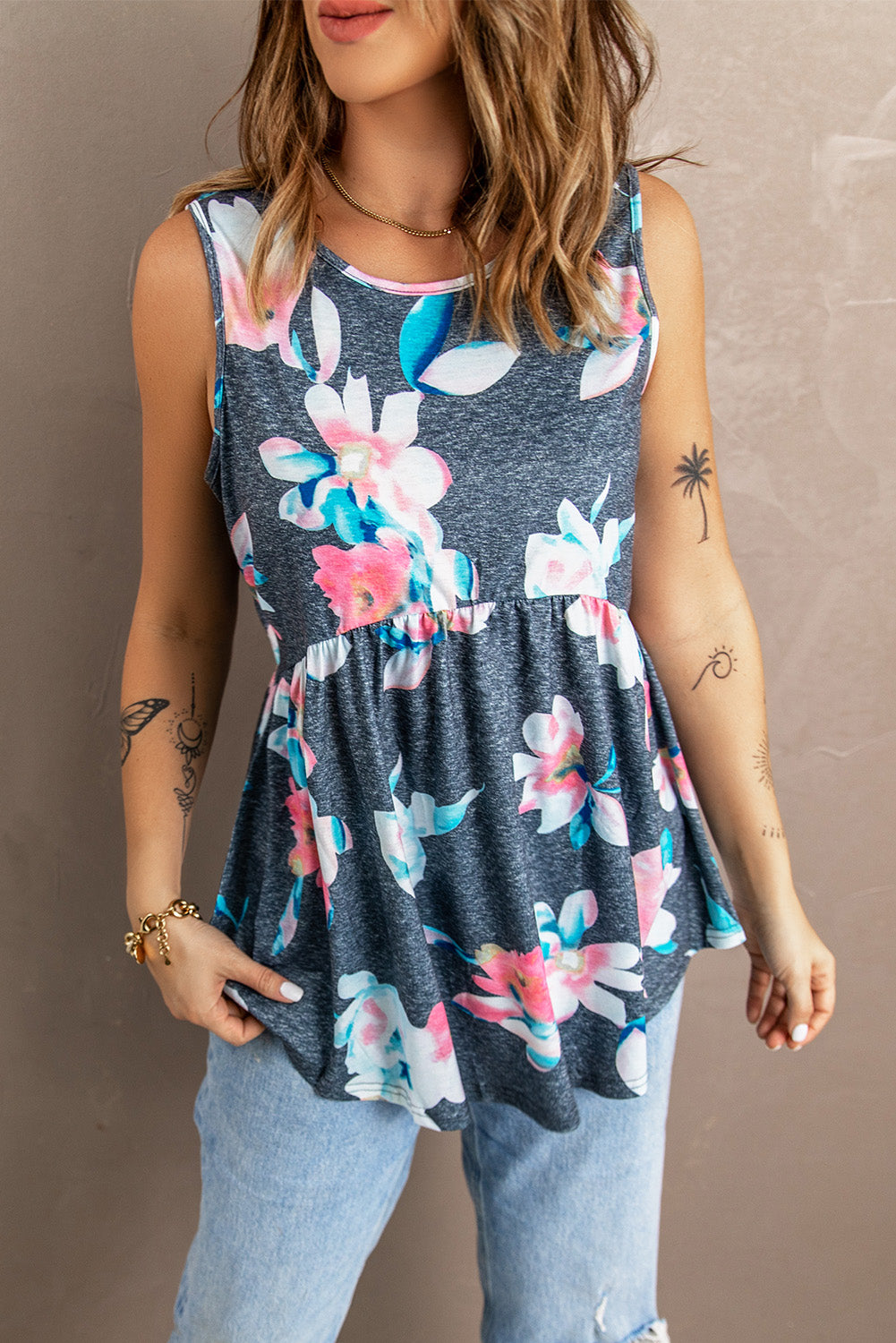 Flowy Blooms Babydoll Tank Top