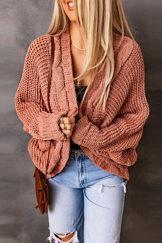 Chunky Knit Solid Cardigan with Pocket