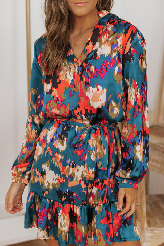 Ruffled Drawstring High Waist Mini Dress