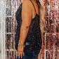 Black Plus Size Drape Neck Sequin Tank Top