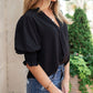 Solid Color Half Sleeve V Neck Blouse