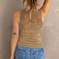 Strappy Mesh Splicing Ribbed Tank Top