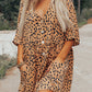 Leopard Button V Neck Tunic Dress