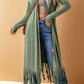 Green Fringe Knit Duster Cardigan