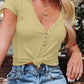 Buttons Slim-fit V Neck Short Sleeve Knit Top