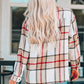 Khaki Plaid Print Buttoned Shirt Coat with Pocket