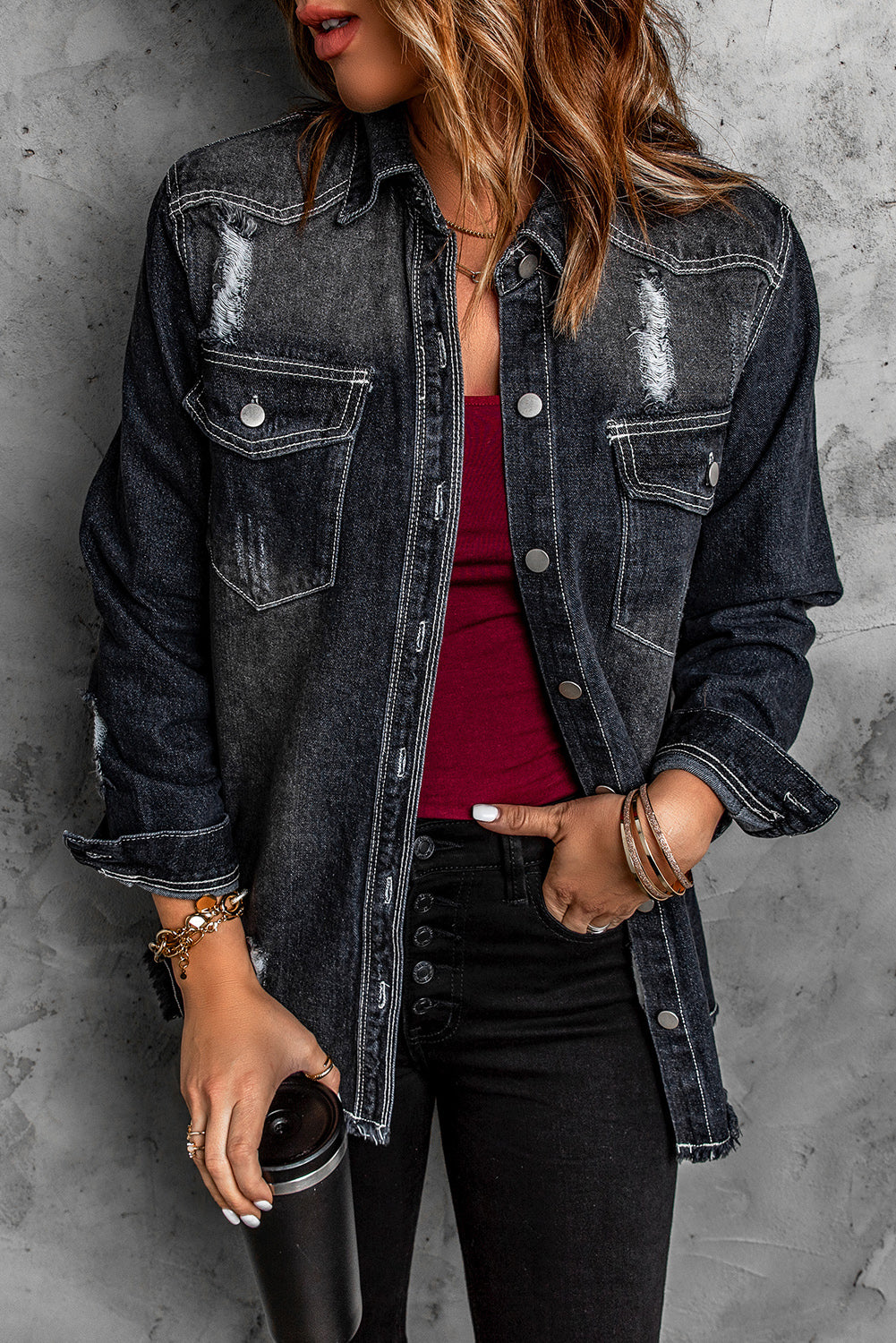 Black Distressed Denim Jacket