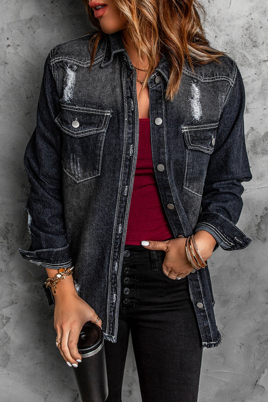 Black Distressed Denim Jacket