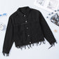 Black Frayed Trim Button Down Denim Jacket