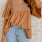 Brown Square Neck Wide Sleeves Flowy Top