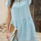 Sky Blue Frilled Neck Ruffle Swing Mini Dress with Pockets