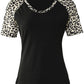 Black Leopard Color Block Cut Out Short Sleeve Top
