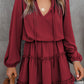 V Neck Long Sleeve Ruffle Tiered Mini Dress