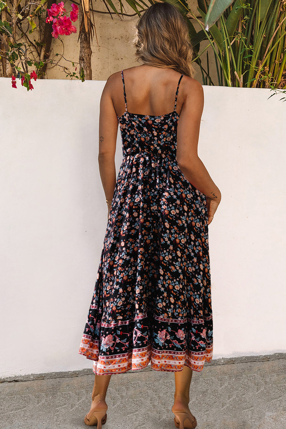 Lace-up Front High Waist Floral Maxi Dress