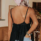 Black Spaghetti Strap Knotted Frill Crochet Lace Cami Top
