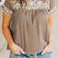 Gray Short Sleeve Embroidered Blouse