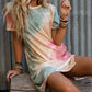 Multicolor Tie Dye Oversized Slit Tee Dress