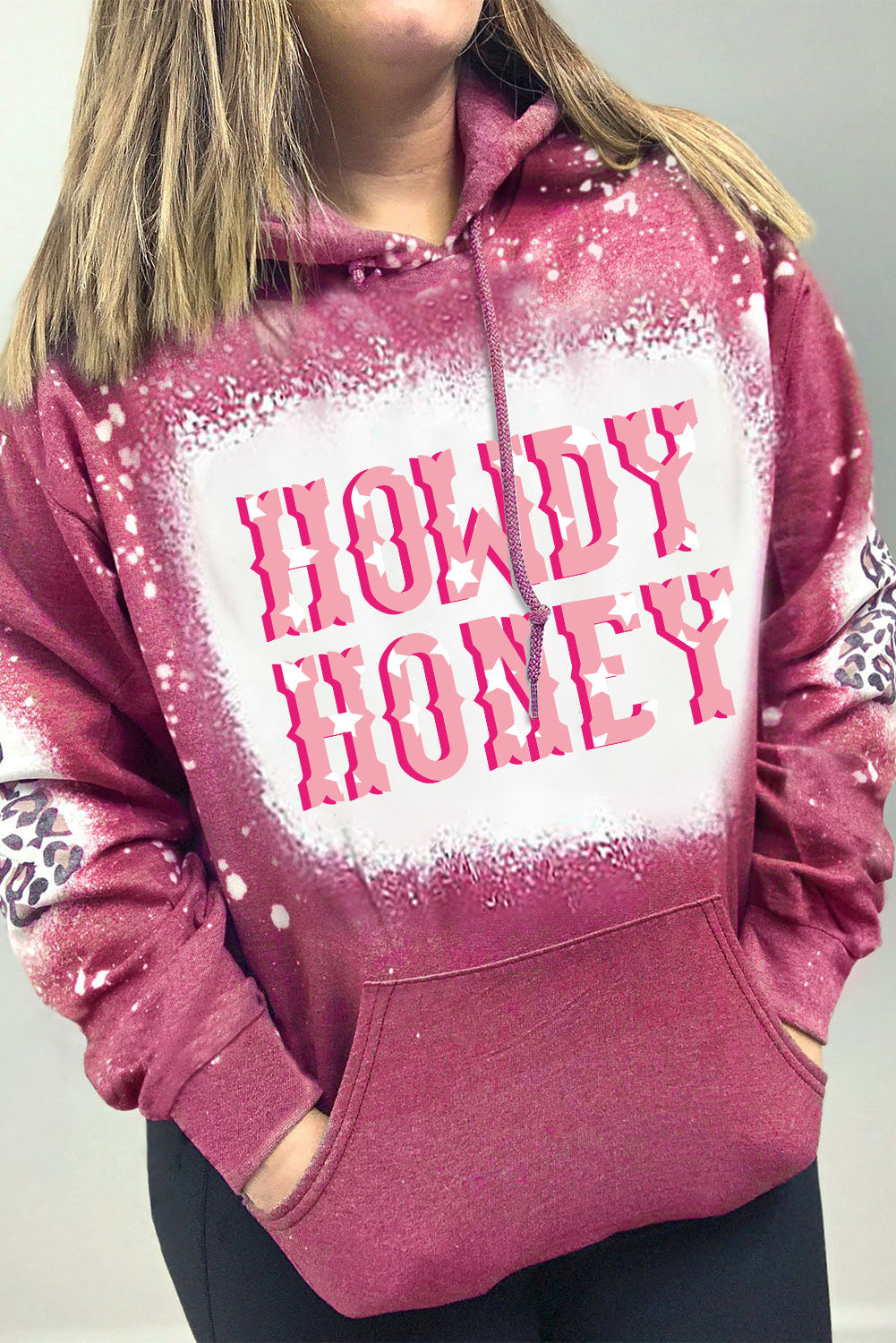 Rose Bleached Leopard HOWDY HONEY Pocketed Hoodie
