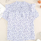 Floral Print Smocked Ruffled V Neck T-shirt