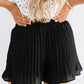 Black Drawstring Waist Flowy Pleated Shorts