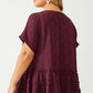Red Plus Size Floral Embroidered Ruffled Short Sleeve Top