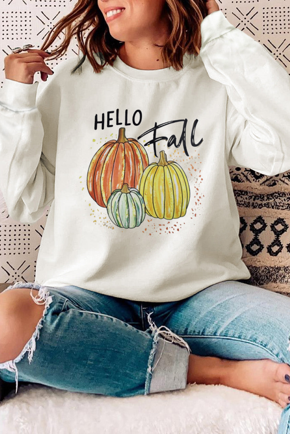 Letter Pumpkin Print Sweatshirt