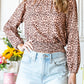 Leopard Bubble Sleeves Smocked Blouse