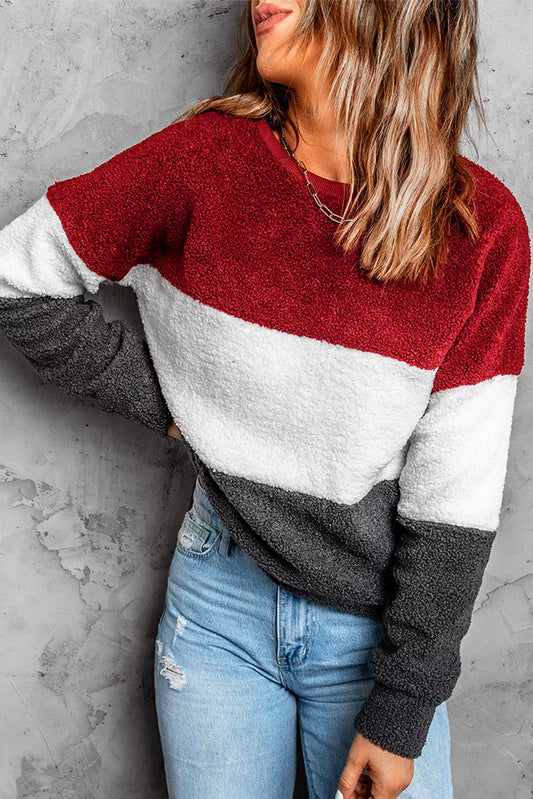 Oversized Colorblock Plush Sweatshirt