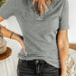 Gray Black Ribbed Knit V Neck Short Sleeve Top