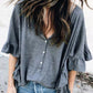 Ruffled Half Sleeve Buttoned Loose T Shirt