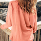 Pink Split V Neck Long Sleeve Top