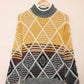 High Neck Geometric Colorblock Sweater