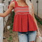 Red Embroidered Babydoll Tie Strap Tank Top