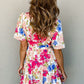 Multicolor Sweet Floral Wrap V Neck Skater Dress