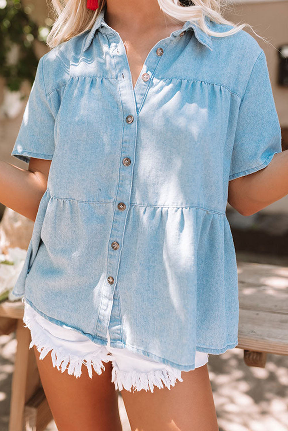 Sky Blue Short Sleeve Chambray Shirt